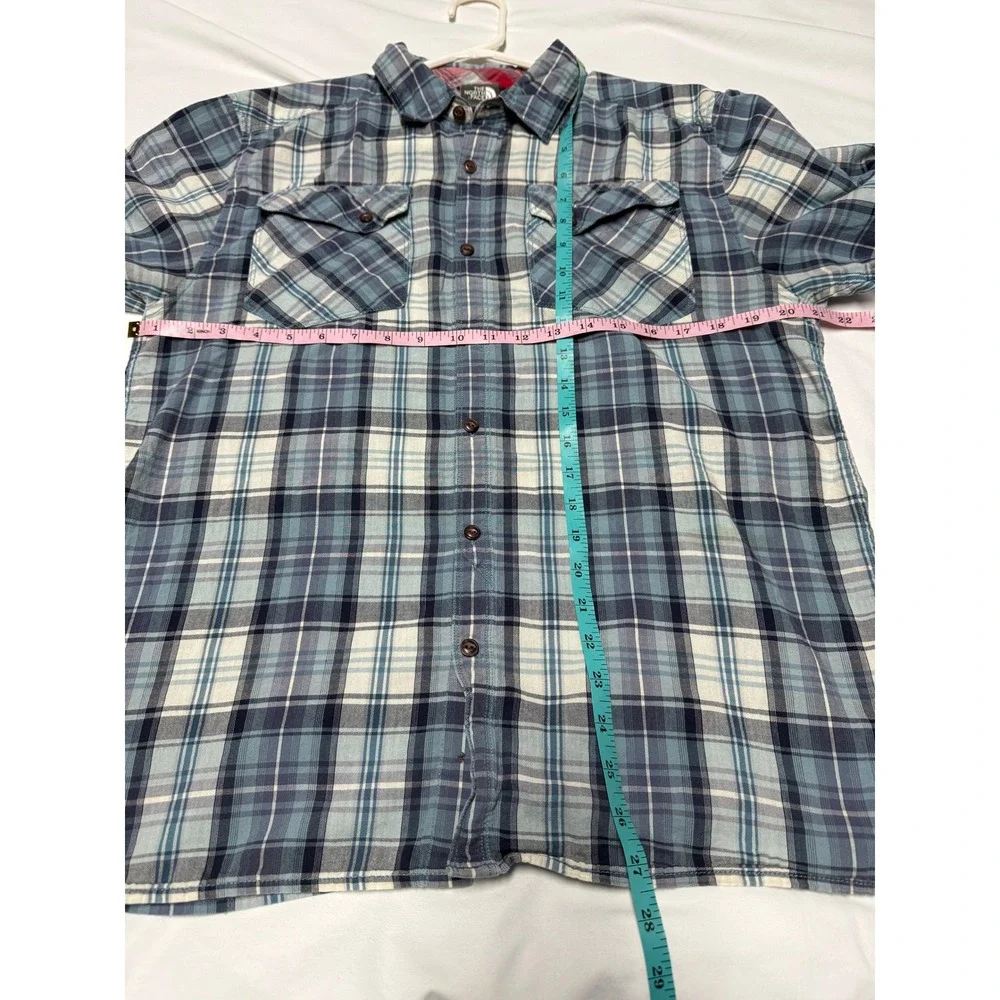 The North Face Men's Short Sleeve Button Up Shirt Large Blue Plaid Cotton Modal